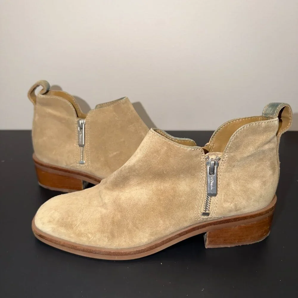 3.1 Phillip Lim Tan Suede Ankle Booties Size 38 Leather Block Heel